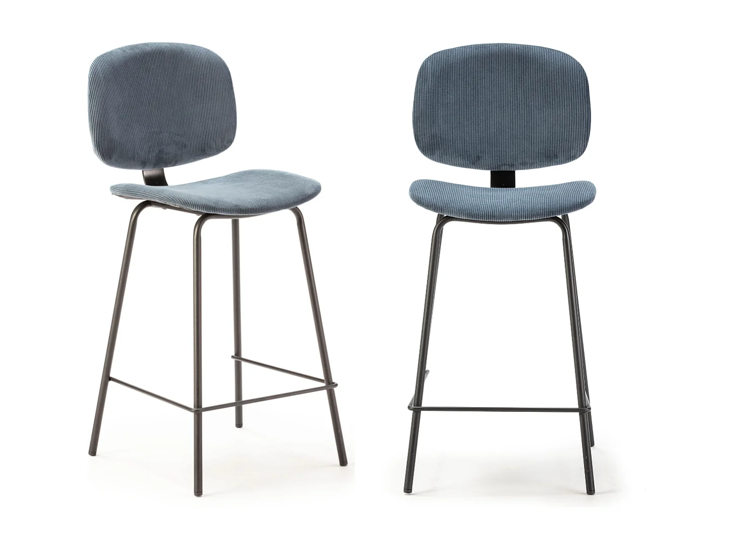 Conjunto de 2 bancos em veludo cotelê e metal preto 44x51 h98 cm