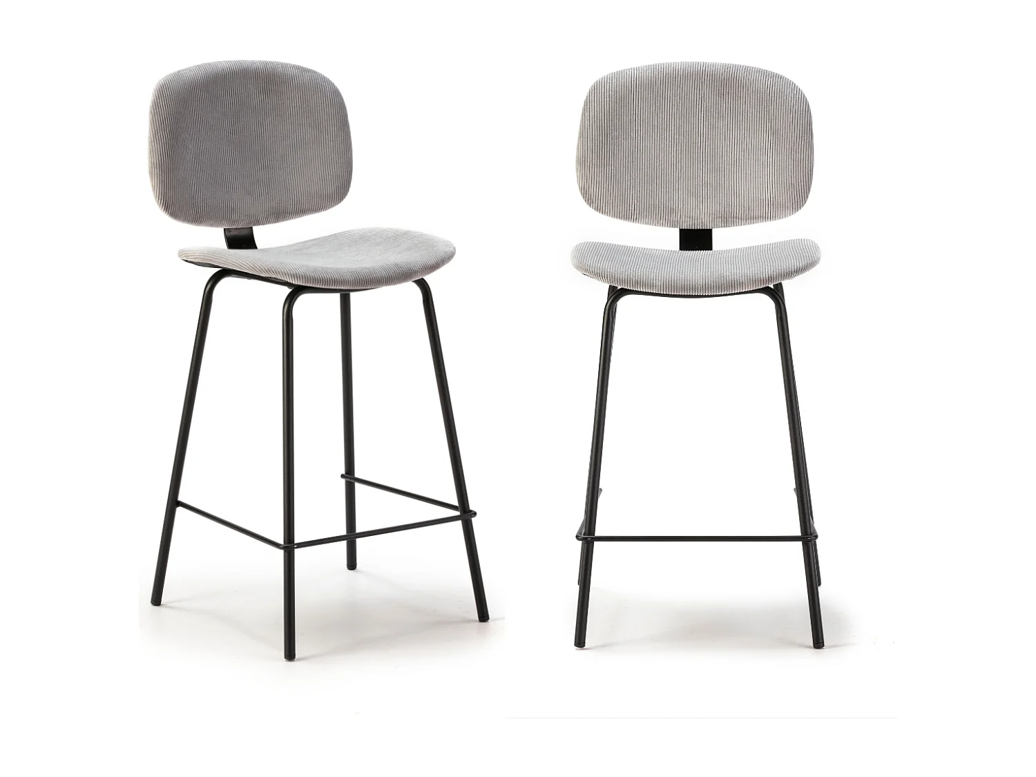 Lot de 2 tabourets en velours côtelé avec pieds en métal noir H65 cm - ARUS