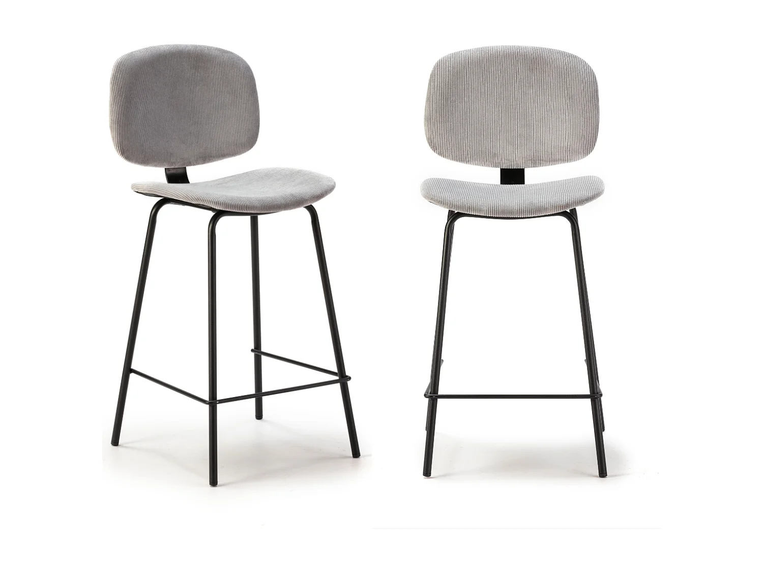 Lot de 2 tabourets en velours côtelé avec pieds en métal noir H65 cm - ARUS