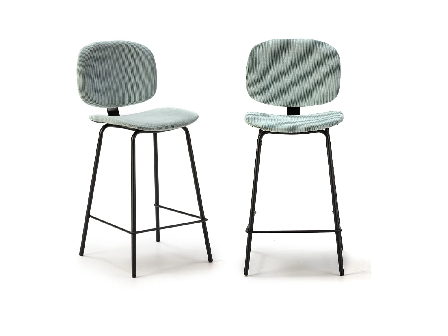 Lot de 2 tabourets en velours côtelé avec pieds en métal noir H65 cm - ARUS