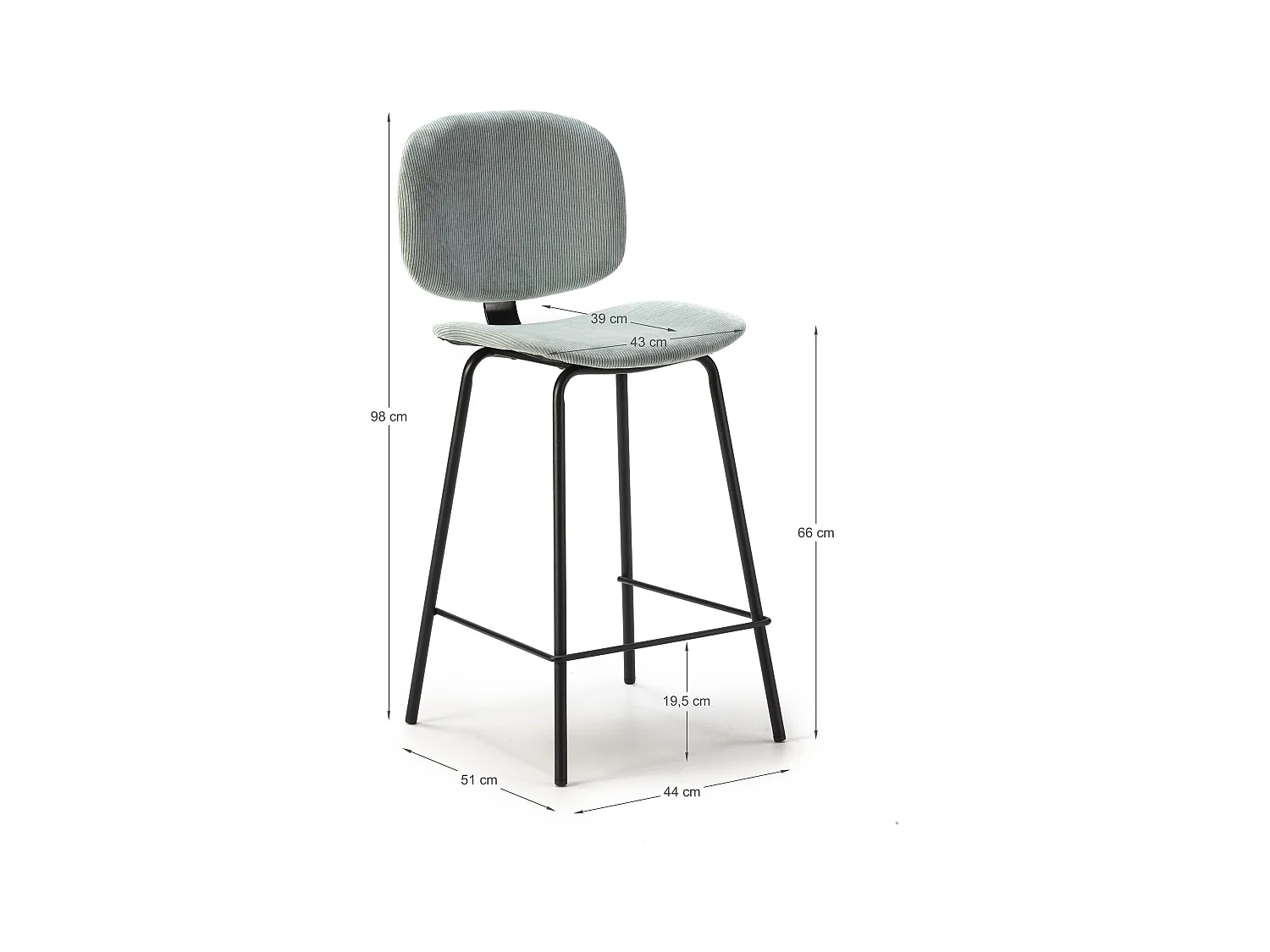 Lot de 2 tabourets en velours côtelé avec pieds en métal noir H65 cm - ARUS