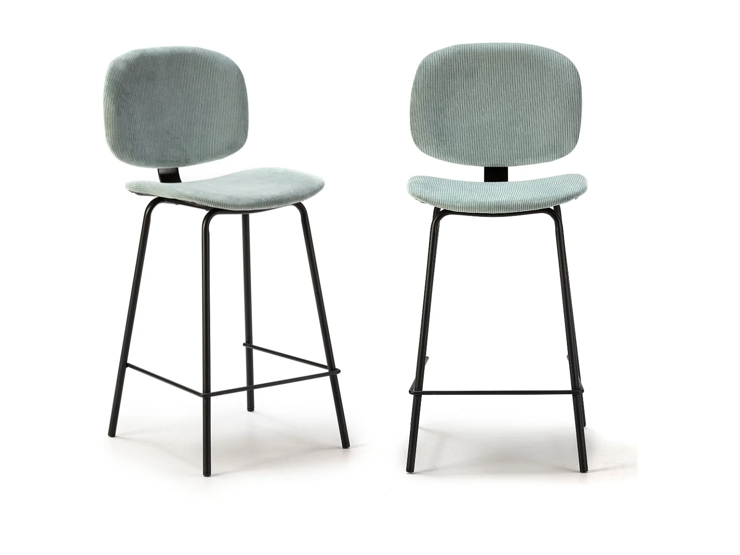 Lot de 2 tabourets en velours côtelé avec pieds en métal noir H65 cm - ARUS