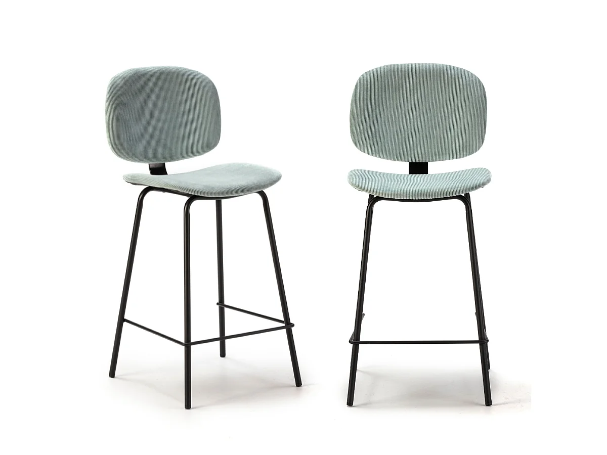 Lot de 2 tabourets en velours côtelé avec pieds en métal noir H65 cm - ARUS