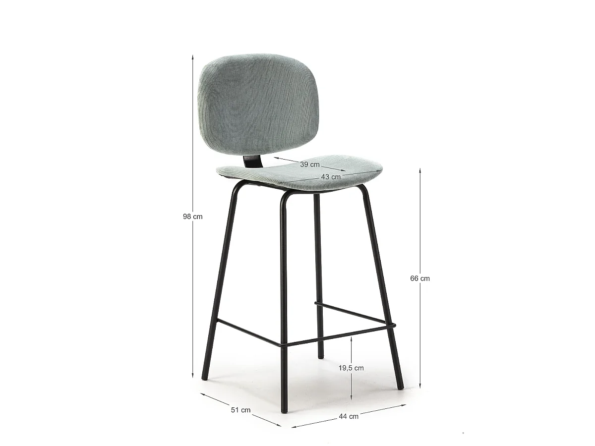 Lot de 2 tabourets en velours côtelé avec pieds en métal noir H65 cm - ARUS