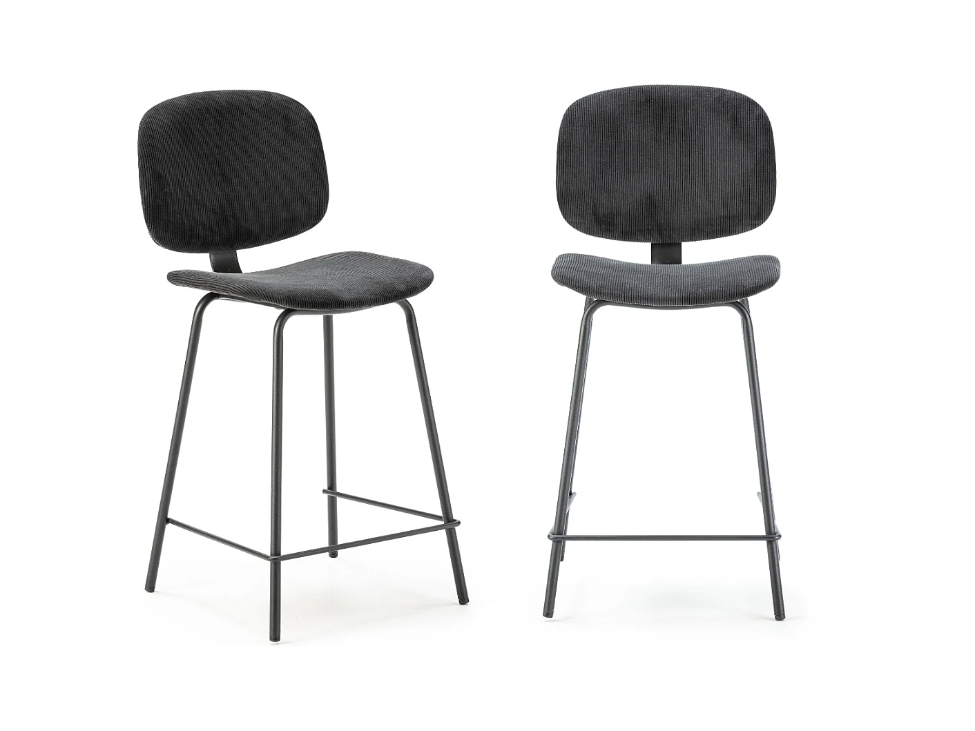 Lot de 2 tabourets en velours côtelé avec pieds en métal noir H65 cm - ARUS