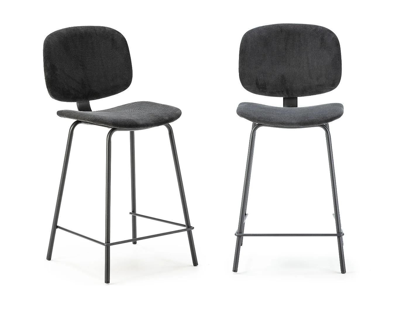 Conjunto de 2 bancos em veludo cotelê e metal preto 44x51 h98 cm