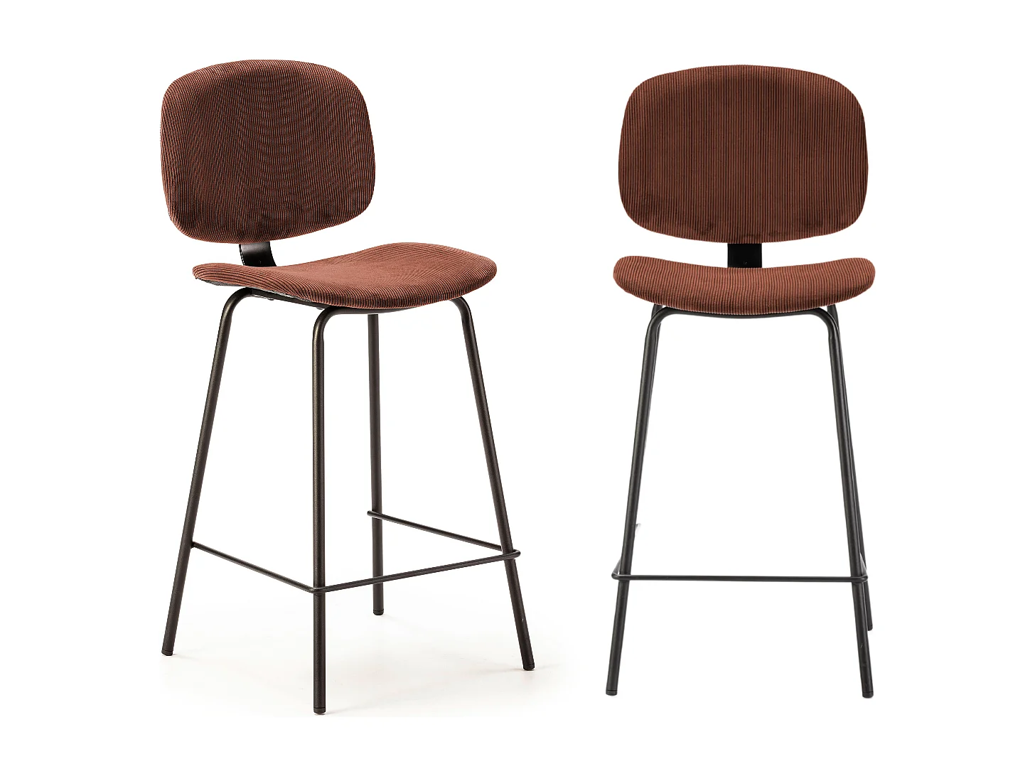 Set di 2 sgabelli in velluto a coste e metallo nero 44x51 h98 cm