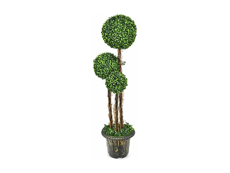 Kunstplant 115 cm, kunstboom met pot en 3 ballen, kunstmatige decoratieve plant, groene planten, vormsnijboom,kamerplant, potplant, voor thuis en kantoor, groen