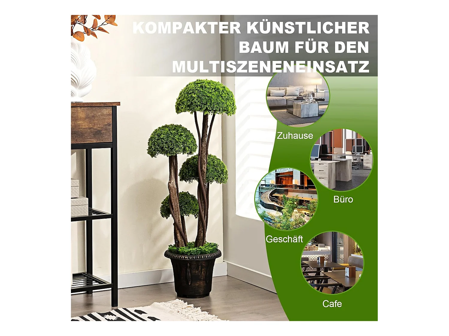 Kunstplant 90 cm, kunstgroene planten met 4 ballen & realistische stam, decoratieve kunstboom met pot, cypresplant voor entree thuiskantoor, groen