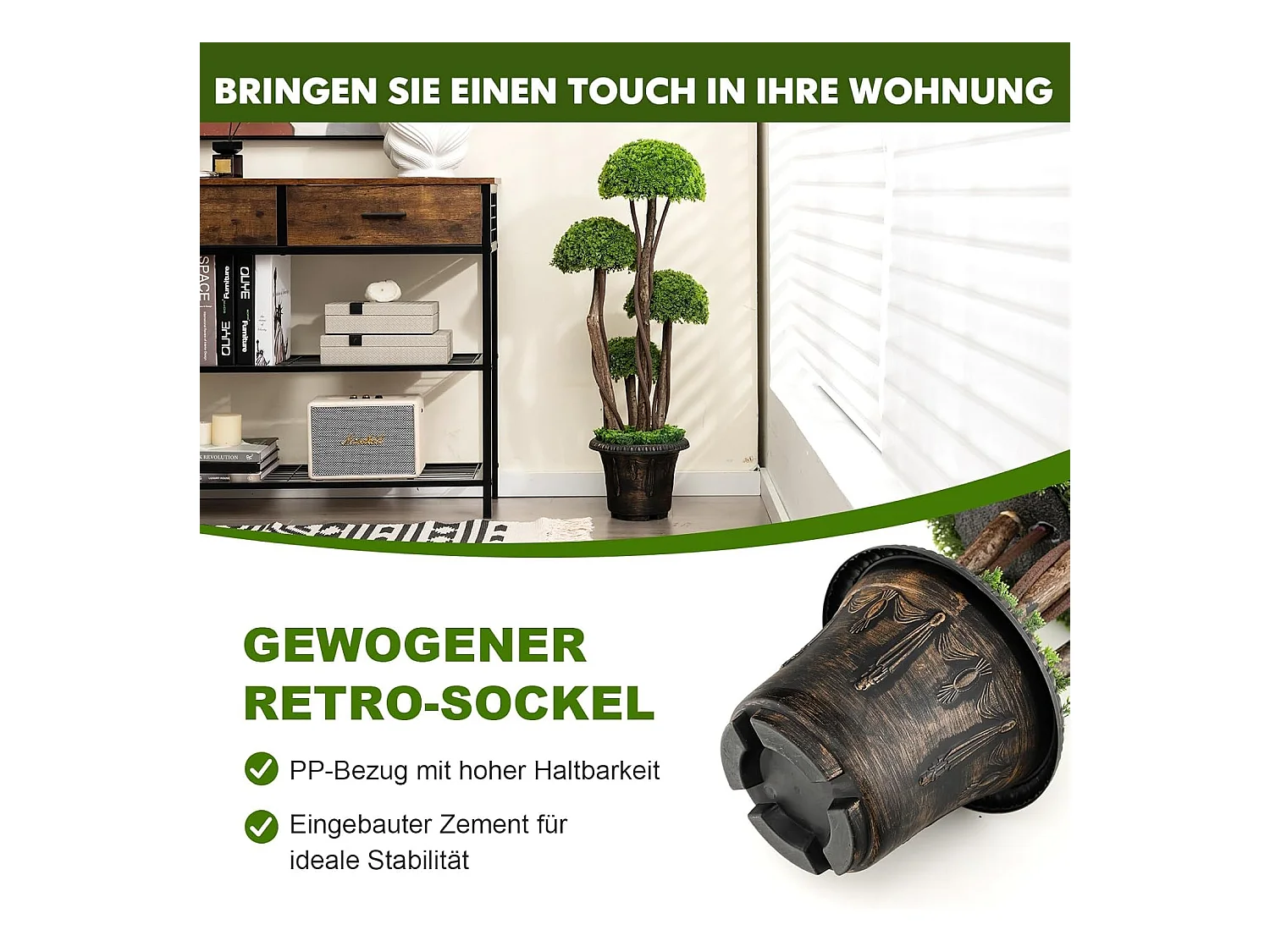 Kunstplant 90 cm, kunstgroene planten met 4 ballen & realistische stam, decoratieve kunstboom met pot, cypresplant voor entree thuiskantoor, groen