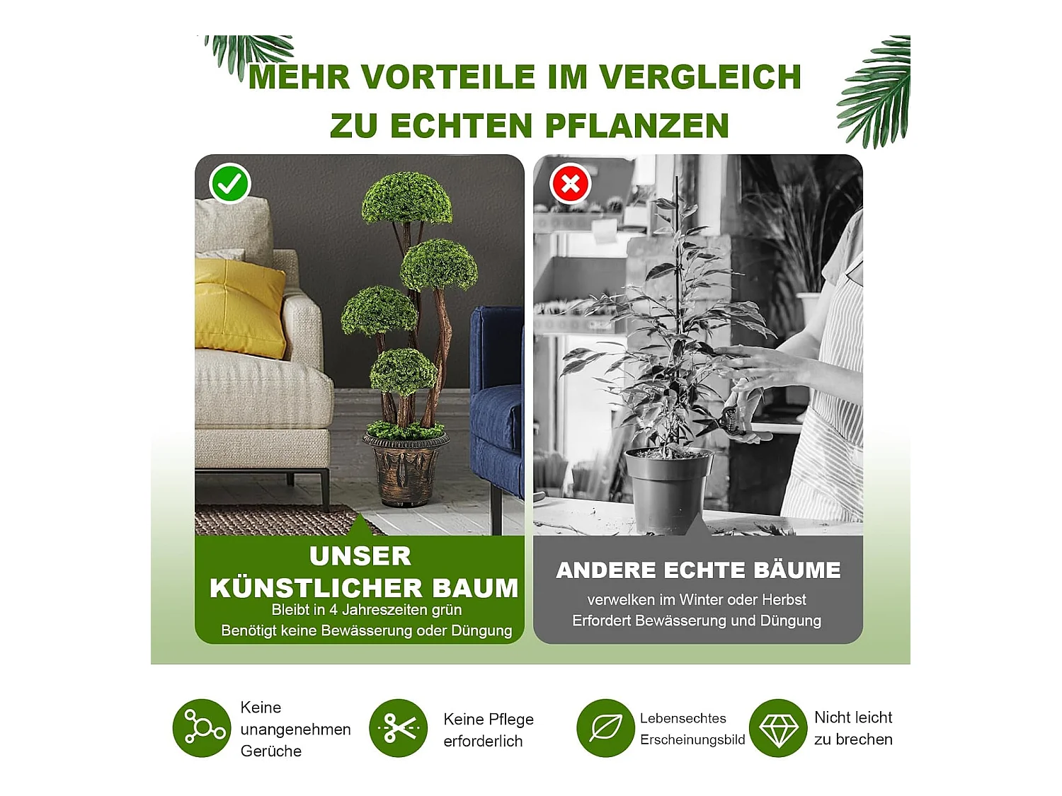 Kunstplant 90 cm, kunstgroene planten met 4 ballen & realistische stam, decoratieve kunstboom met pot, cypresplant voor entree thuiskantoor, groen