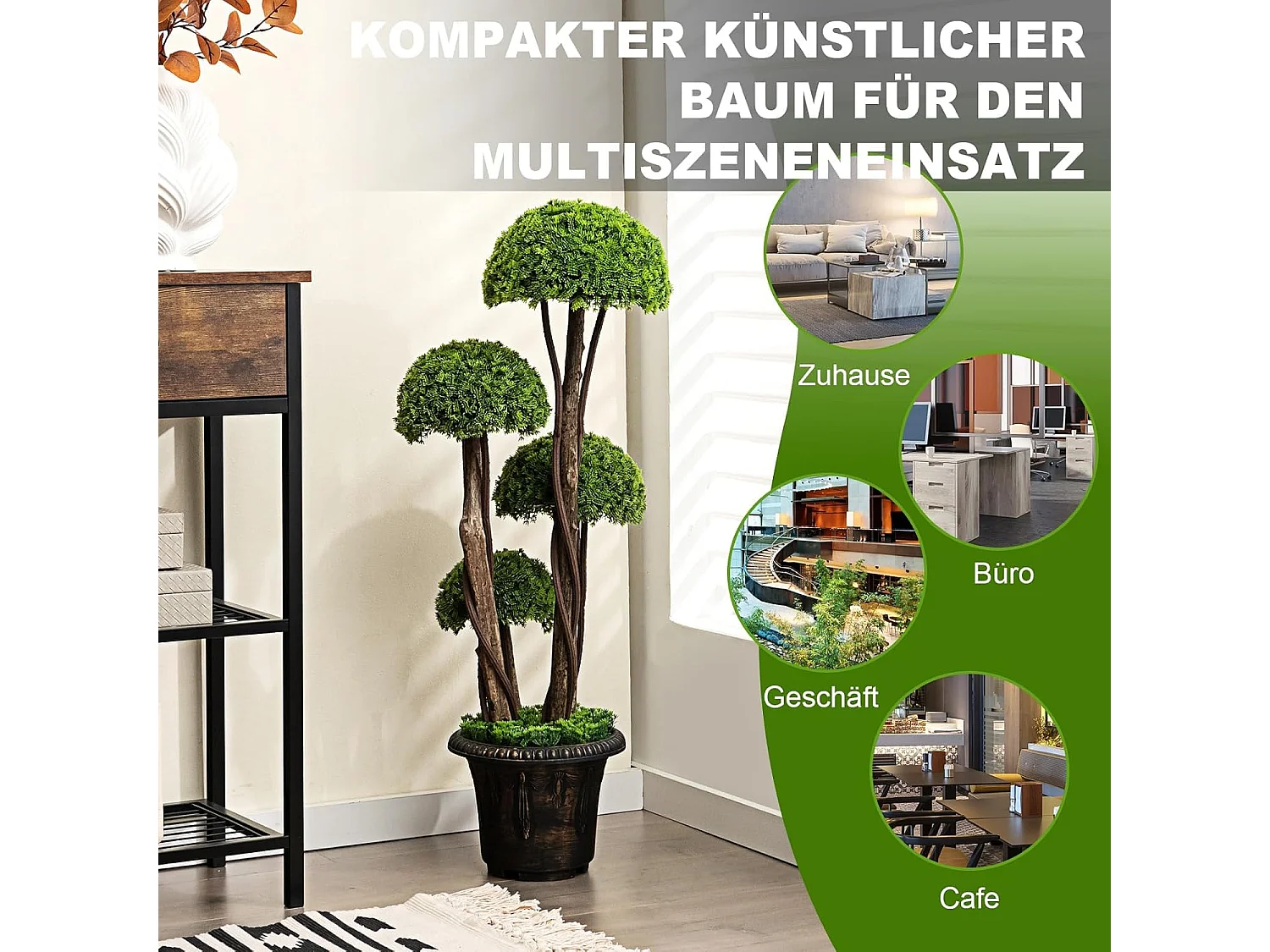 Kunstplant 90 cm, kunstgroene planten met 4 ballen & realistische stam, decoratieve kunstboom met pot, cypresplant voor entree thuiskantoor, groen