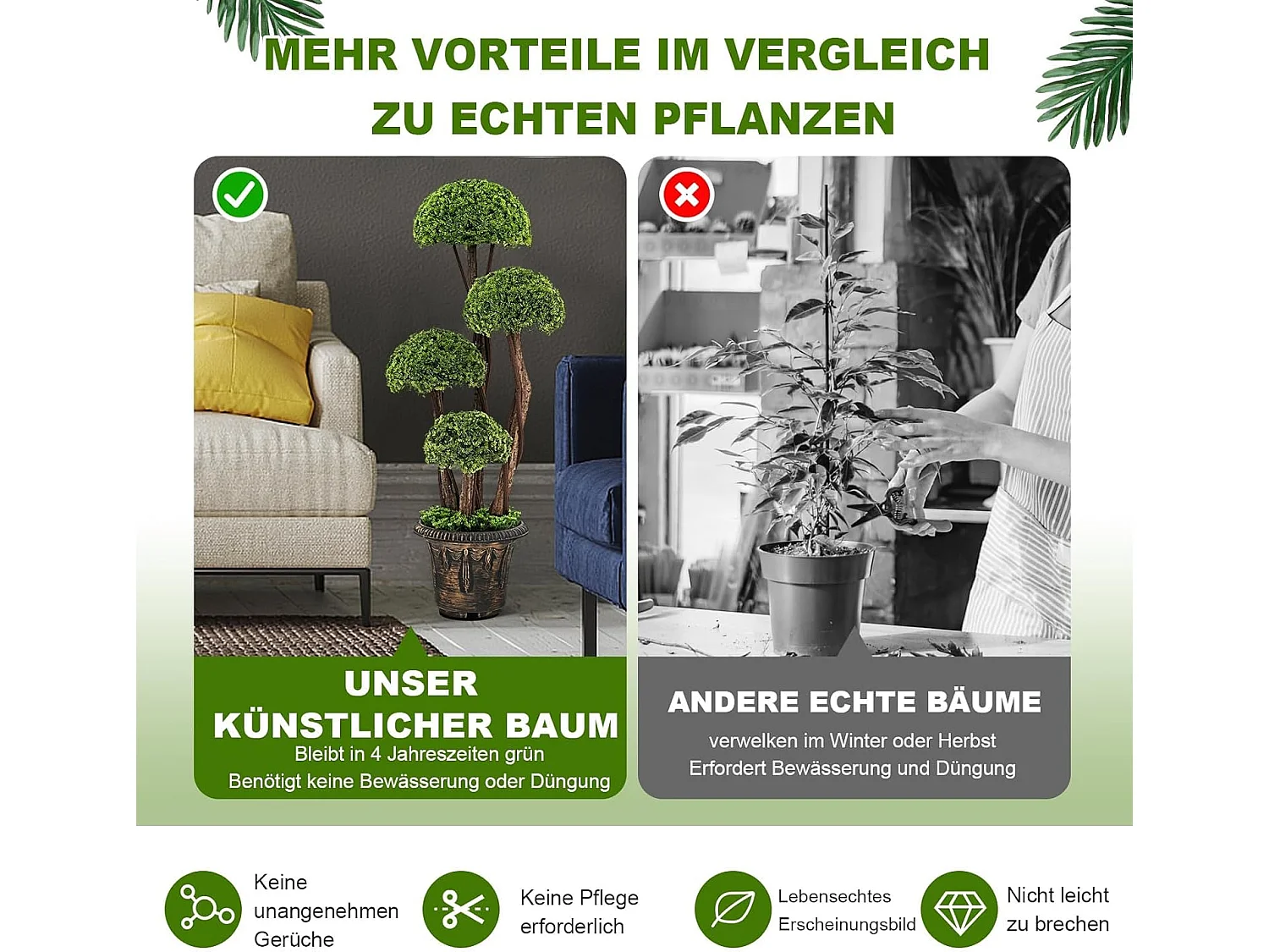 Kunstplant 90 cm, kunstgroene planten met 4 ballen & realistische stam, decoratieve kunstboom met pot, cypresplant voor entree thuiskantoor, groen