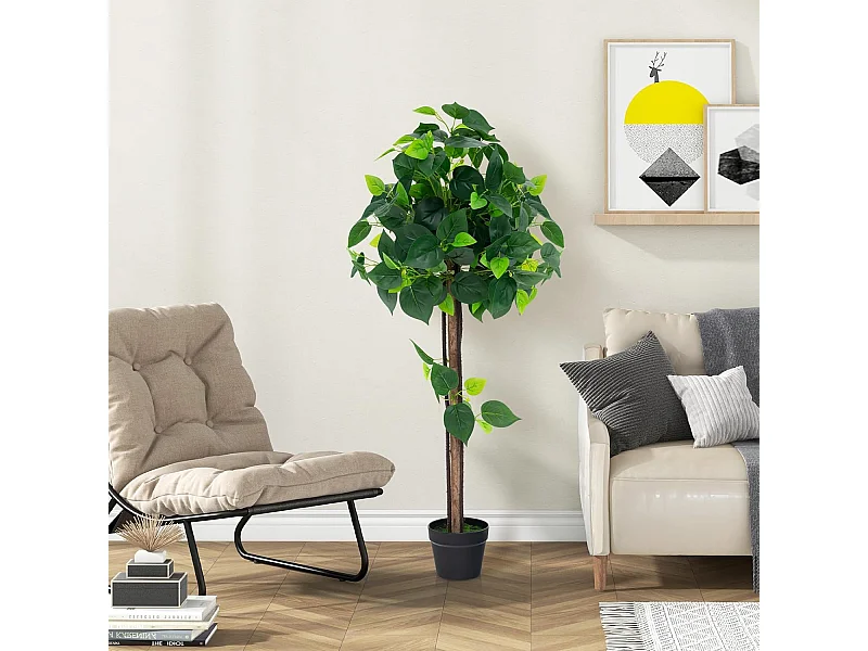 Kunstplant 114 cm, kunstmatige plant, hortensiaboom, groene planten met realistische bladeren en houten stam,decoratieve plant, kamerplant voor thuis,groen