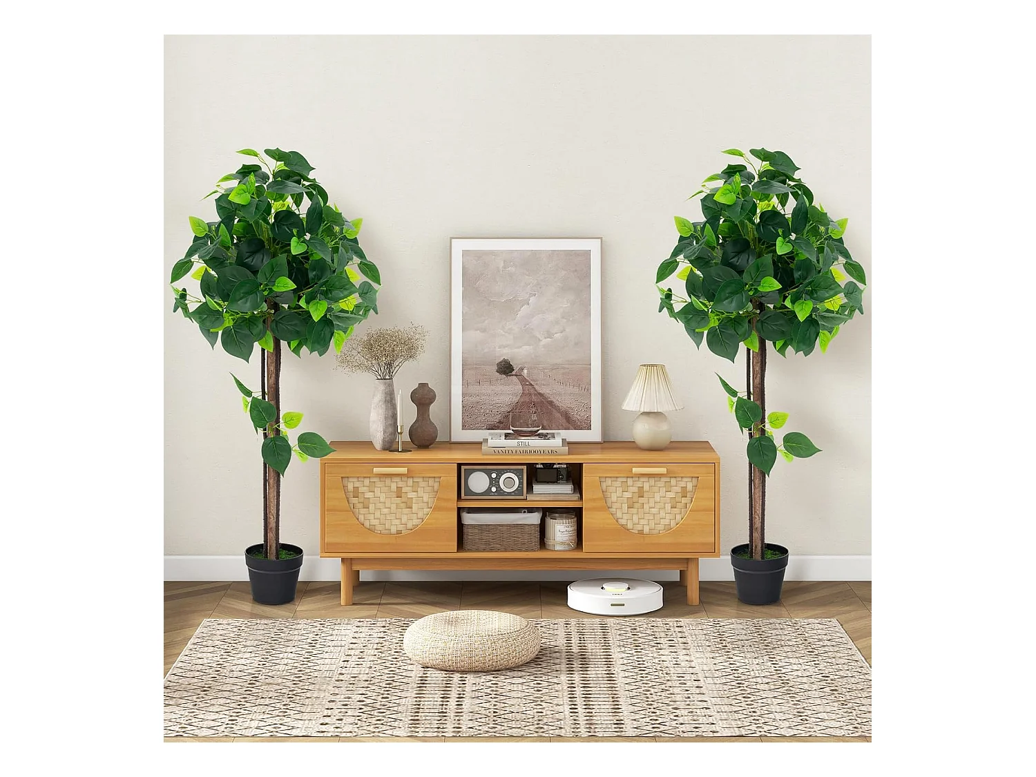 Kunstplant 114 cm, kunstmatige plant, hortensiaboom, groene planten met realistische bladeren en houten stam,decoratieve plant, kamerplant voor thuis,groen