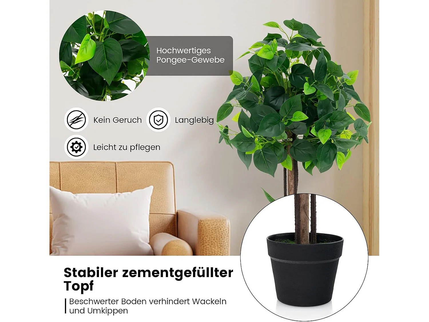 Kunstplant 114 cm, kunstmatige plant, hortensiaboom, groene planten met realistische bladeren en houten stam,decoratieve plant, kamerplant voor thuis,groen