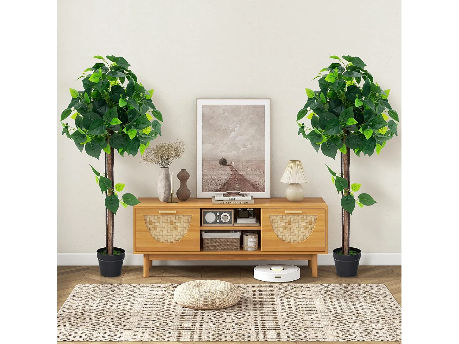 Kunstplant 114 cm, kunstmatige plant, hortensiaboom, groene planten met realistische bladeren en houten stam,decoratieve plant, kamerplant voor thuis,groen