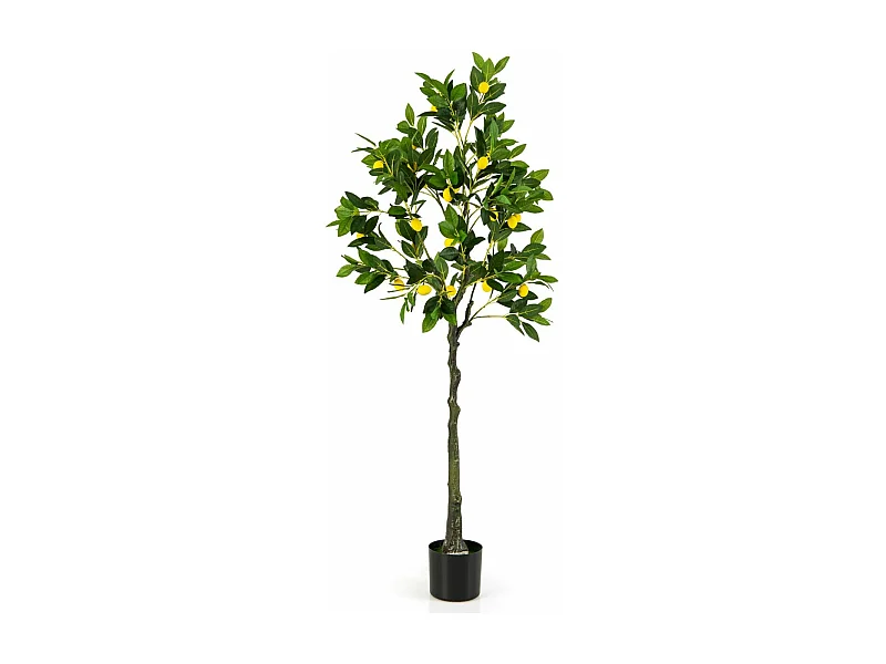 Kunstmatige citroenboom, limonenboom met pot en 27 citroenen, kunstplant met vruchten, citrusplant, potplant, kamerplant,kantoor, decoratie, groen + geel (160 cm)