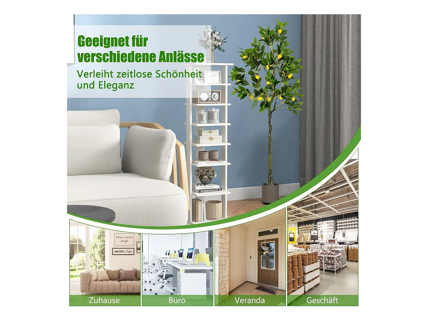 Kunstmatige citroenboom, limonenboom met pot en 27 citroenen, kunstplant met vruchten, citrusplant, potplant, kamerplant,kantoor, decoratie, groen + geel (160 cm)