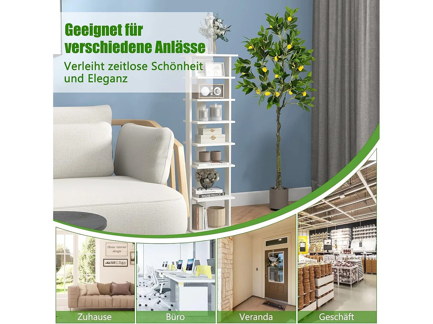 Kunstmatige citroenboom, limonenboom met pot en 27 citroenen, kunstplant met vruchten, citrusplant, potplant, kamerplant,kantoor, decoratie, groen + geel (160 cm)