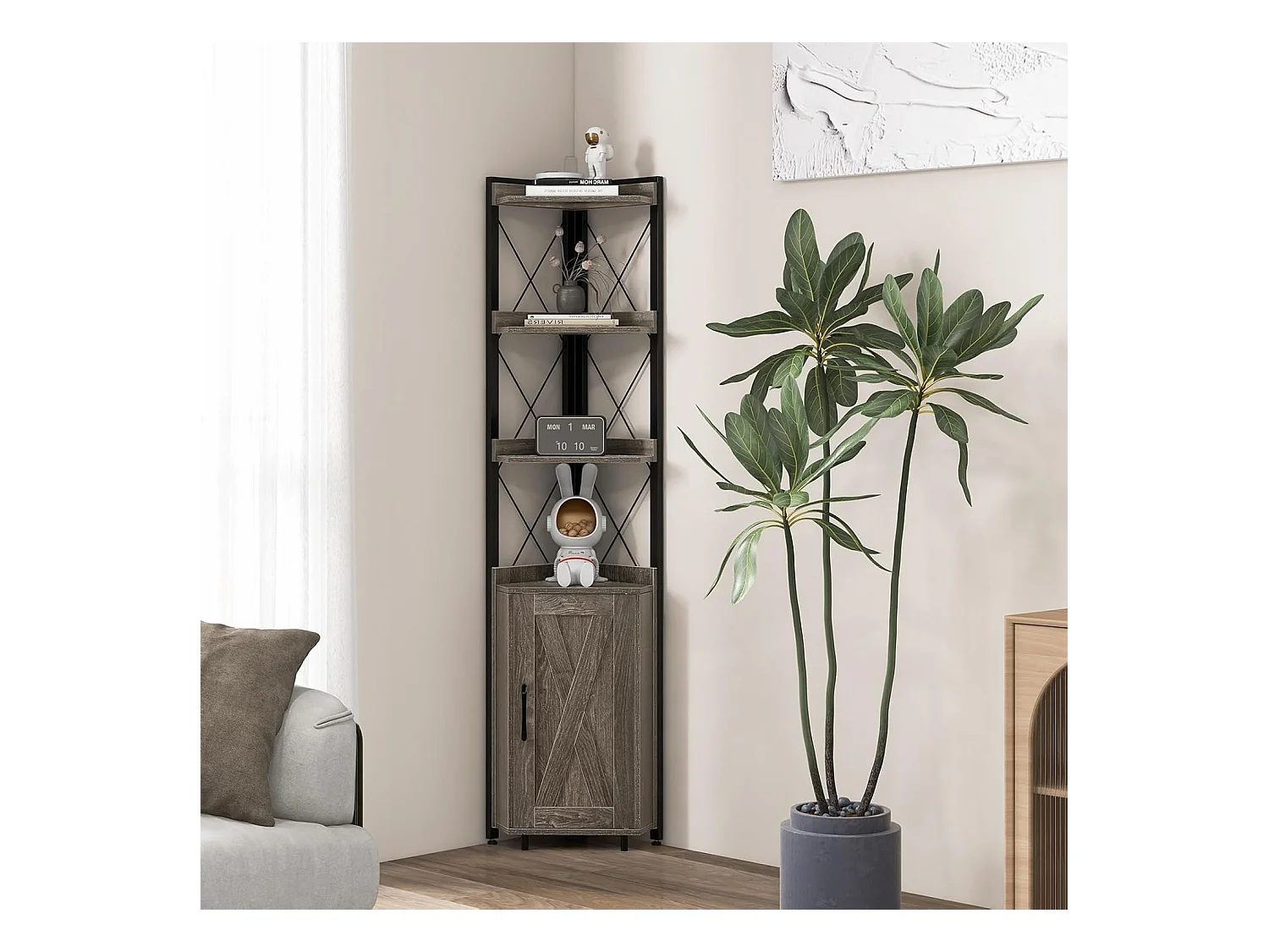 Boekenkast, 6 verdiepingen, industrieel rek, hoge kast, smal met 4 planken en verstelbare planken, keukenkast,ruimtebesparend, 48 x 32 x 180 cm (grijs)VL32325