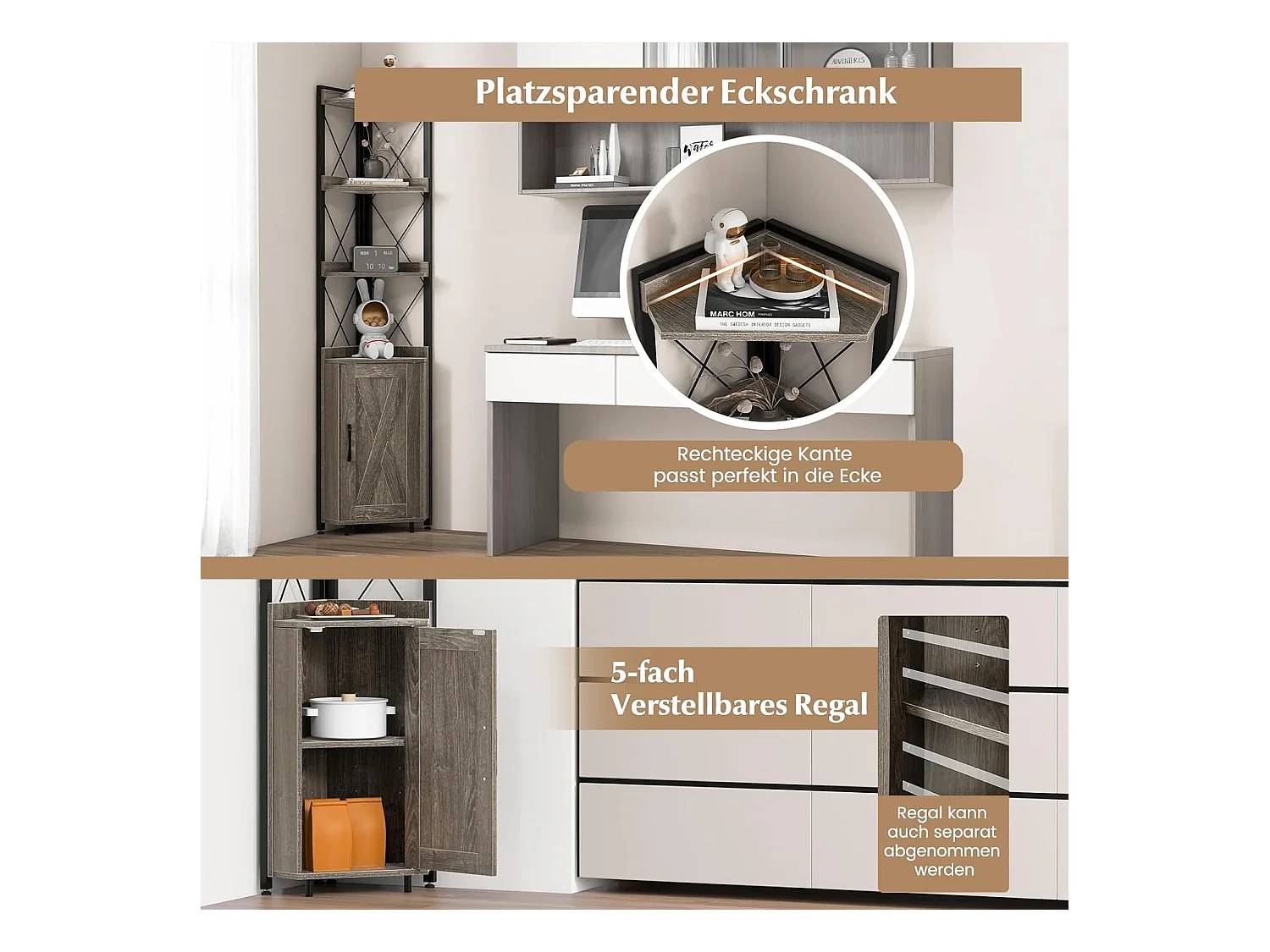 Boekenkast, 6 verdiepingen, industrieel rek, hoge kast, smal met 4 planken en verstelbare planken, keukenkast,ruimtebesparend, 48 x 32 x 180 cm (grijs)VL32325