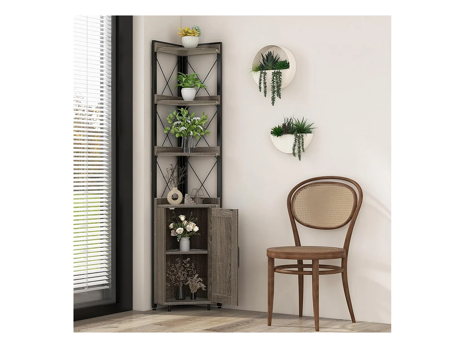 Boekenkast, 6 verdiepingen, industrieel rek, hoge kast, smal met 4 planken en verstelbare planken, keukenkast,ruimtebesparend, 48 x 32 x 180 cm (grijs)VL32325