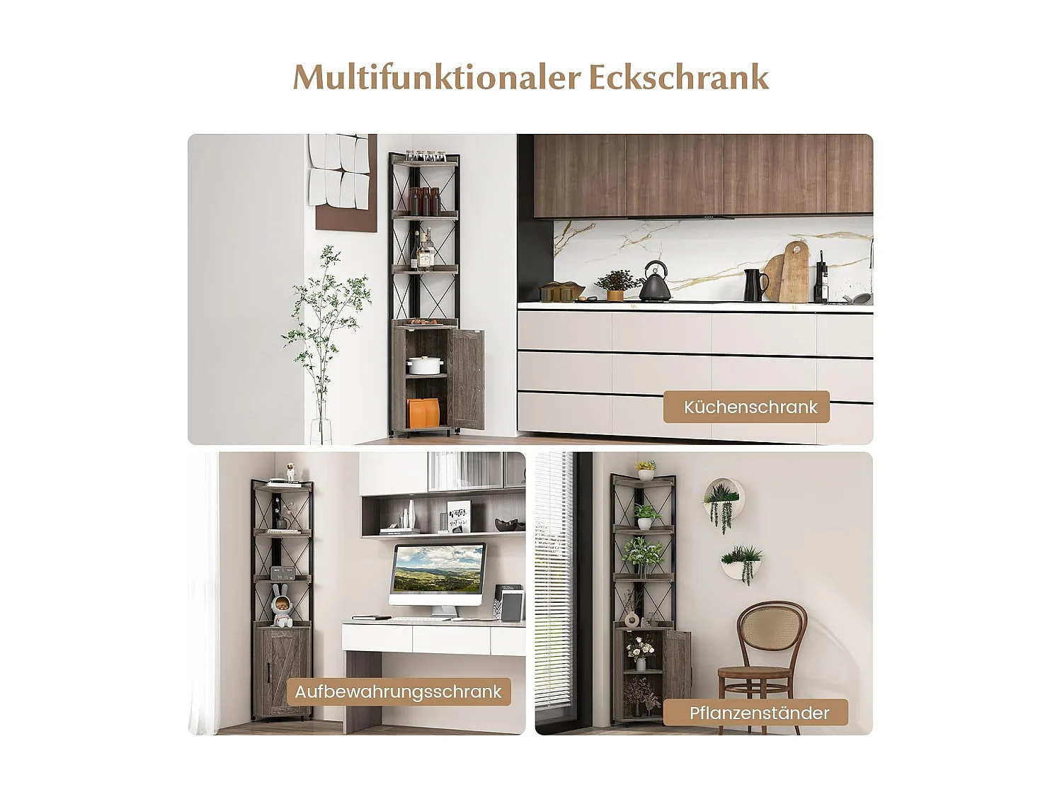 Boekenkast, 6 verdiepingen, industrieel rek, hoge kast, smal met 4 planken en verstelbare planken, keukenkast,ruimtebesparend, 48 x 32 x 180 cm (grijs)VL32325