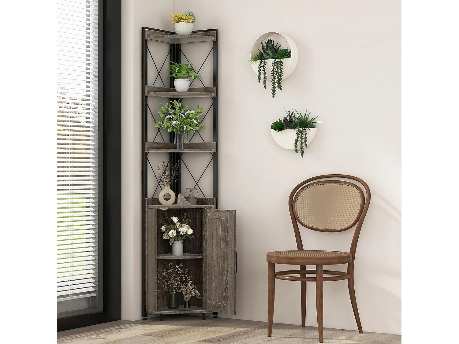 Boekenkast, 6 verdiepingen, industrieel rek, hoge kast, smal met 4 planken en verstelbare planken, keukenkast,ruimtebesparend, 48 x 32 x 180 cm (grijs)VL32325