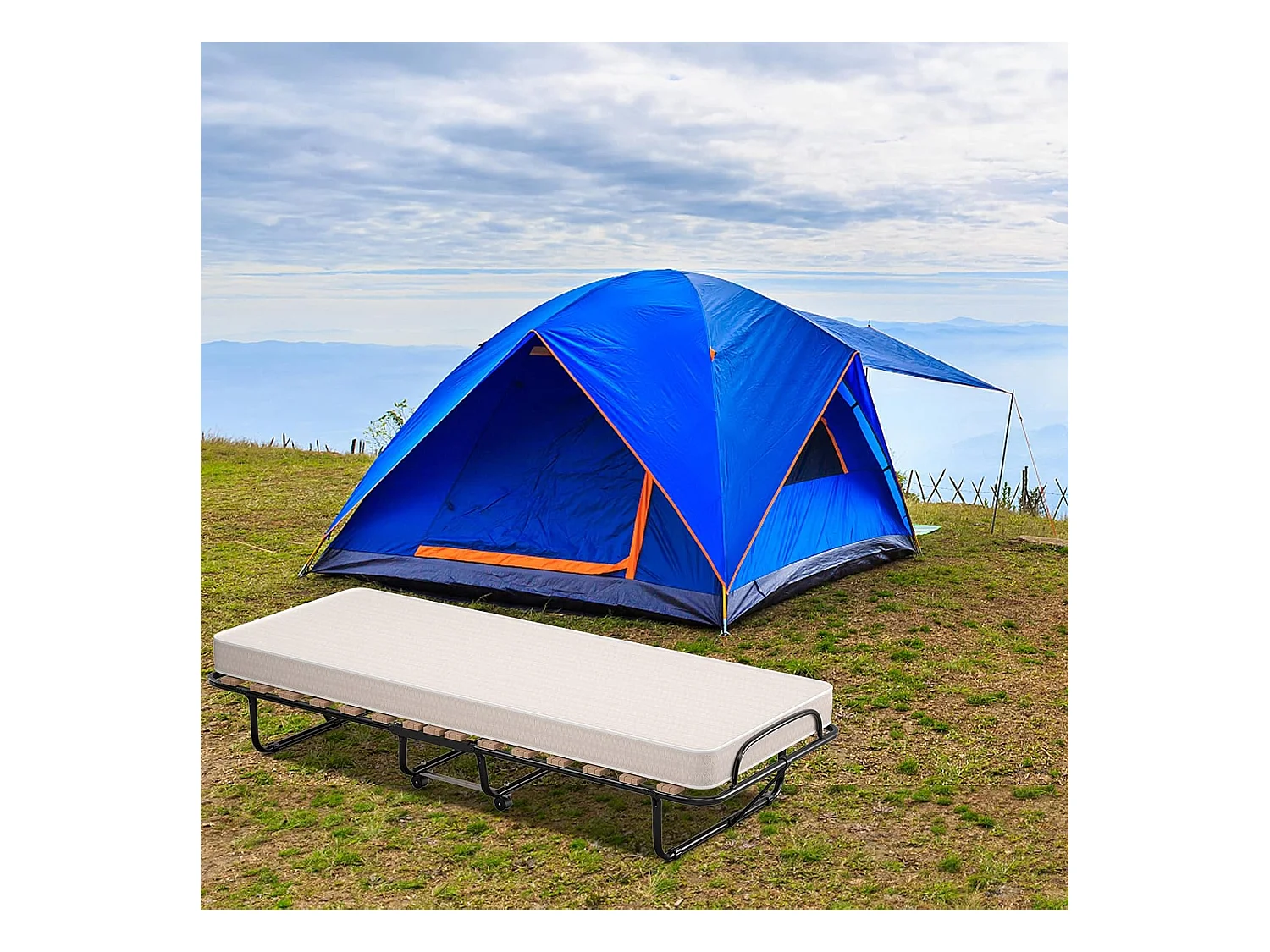 Opvouwbaar Bed, Opklapbaar Extra Gastenbed Met 10 cm Traagschuim Matras,Draagbaar Eenpersoons Slaapbed voor Camping,Gemakkelijk Op te bergen