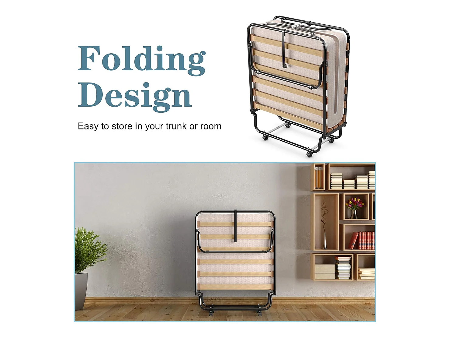 Opvouwbaar Bed, Opklapbaar Extra Gastenbed Met 10 cm Traagschuim Matras,Draagbaar Eenpersoons Slaapbed voor Camping,Gemakkelijk Op te bergen