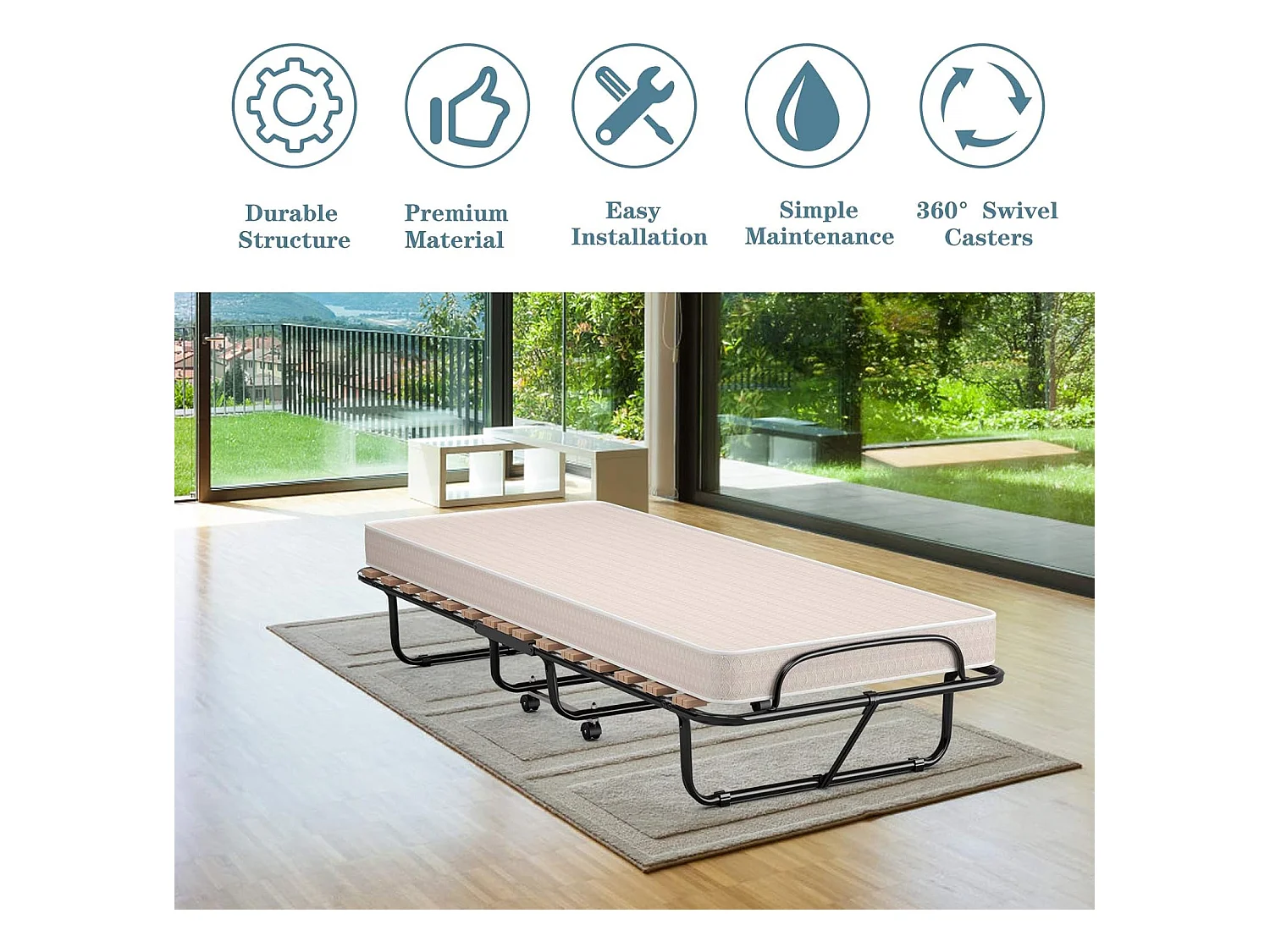 Opvouwbaar Bed, Opklapbaar Extra Gastenbed Met 10 cm Traagschuim Matras,Draagbaar Eenpersoons Slaapbed voor Camping,Gemakkelijk Op te bergen