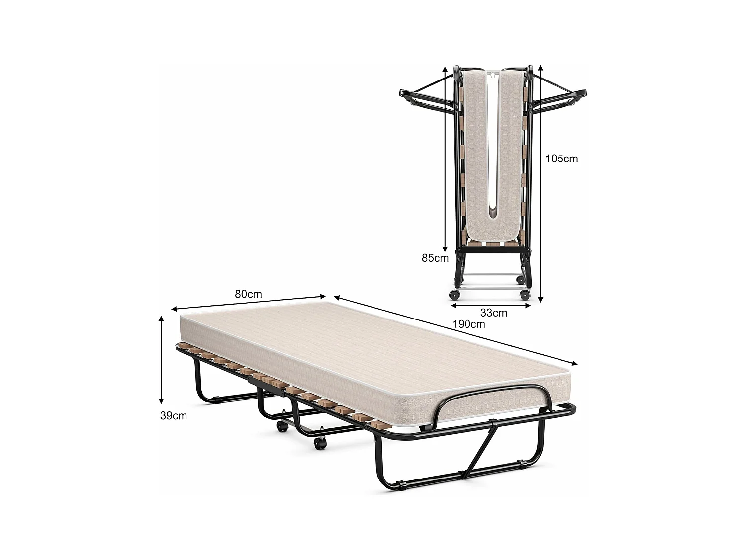 Opvouwbaar Bed, Opklapbaar Extra Gastenbed Met 10 cm Traagschuim Matras,Draagbaar Eenpersoons Slaapbed voor Camping,Gemakkelijk Op te bergen