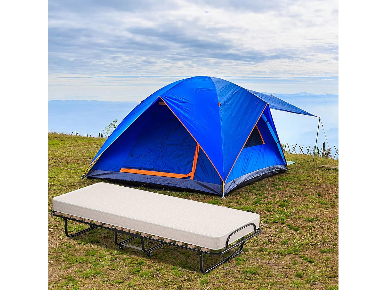 Opvouwbaar Bed, Opklapbaar Extra Gastenbed Met 10 cm Traagschuim Matras,Draagbaar Eenpersoons Slaapbed voor Camping,Gemakkelijk Op te bergen