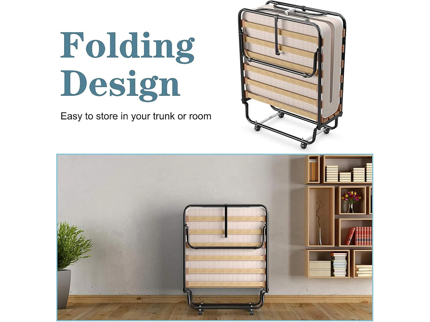 Opvouwbaar Bed, Opklapbaar Extra Gastenbed Met 10 cm Traagschuim Matras,Draagbaar Eenpersoons Slaapbed voor Camping,Gemakkelijk Op te bergen