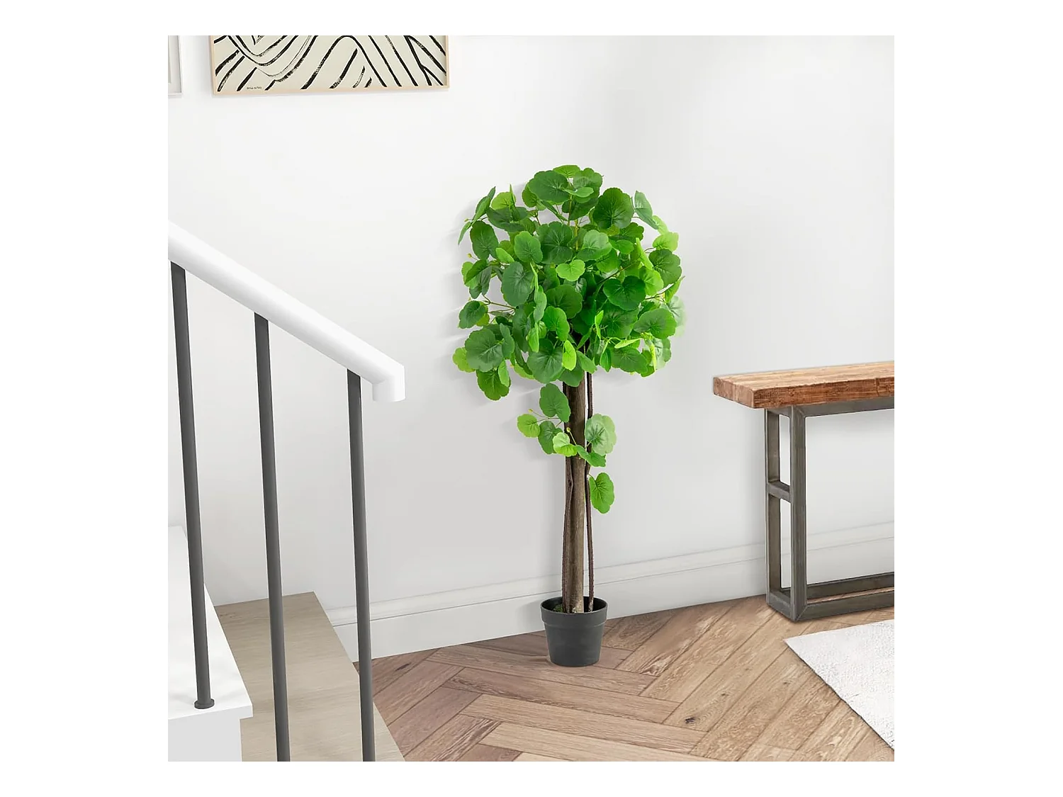 Kunstplant 110 cm, kunstplant sierappelboom, kunstboom met pot,groene planten met realistische bladeren en houten stam,kamerplant voor thuis,kantoor,groen(1 stuks)