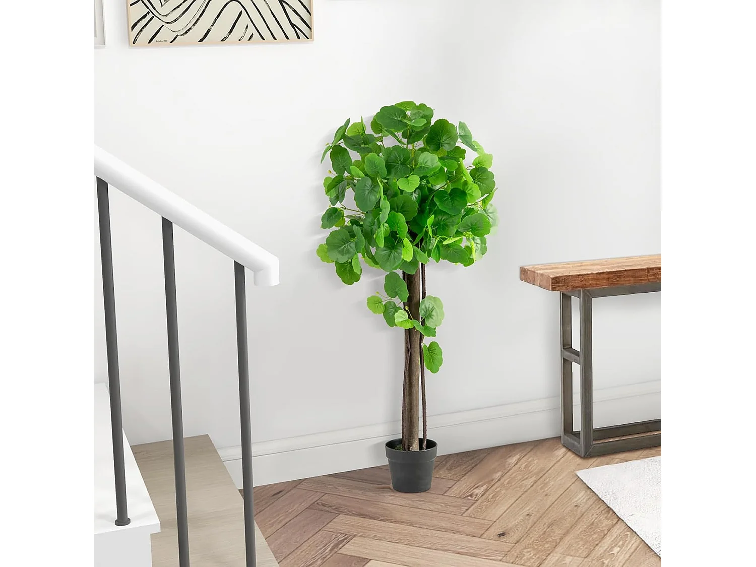Kunstplant 110 cm, kunstplant sierappelboom, kunstboom met pot,groene planten met realistische bladeren en houten stam,kamerplant voor thuis,kantoor,groen(1 stuks)
