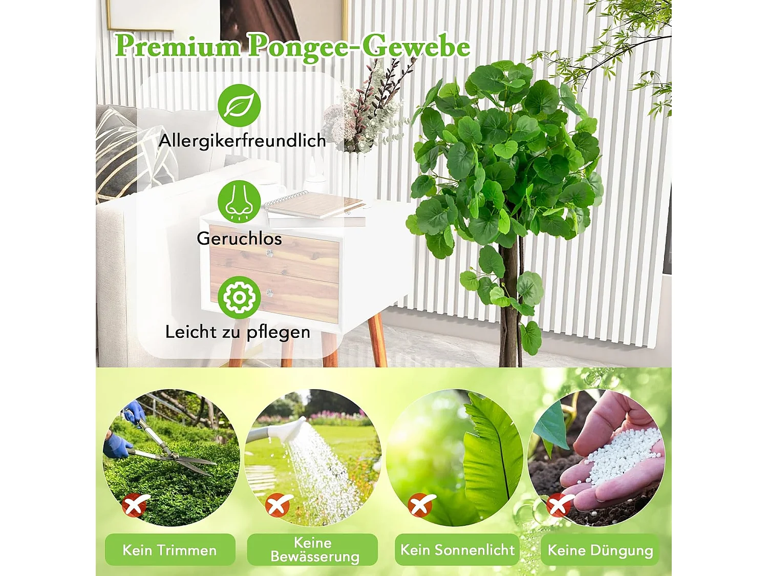 Kunstplant 110 cm, kunstplant sierappelboom, kunstboom met pot,groene planten met realistische bladeren en houten stam,kamerplant voor thuis,kantoor,groen(1 stuks)