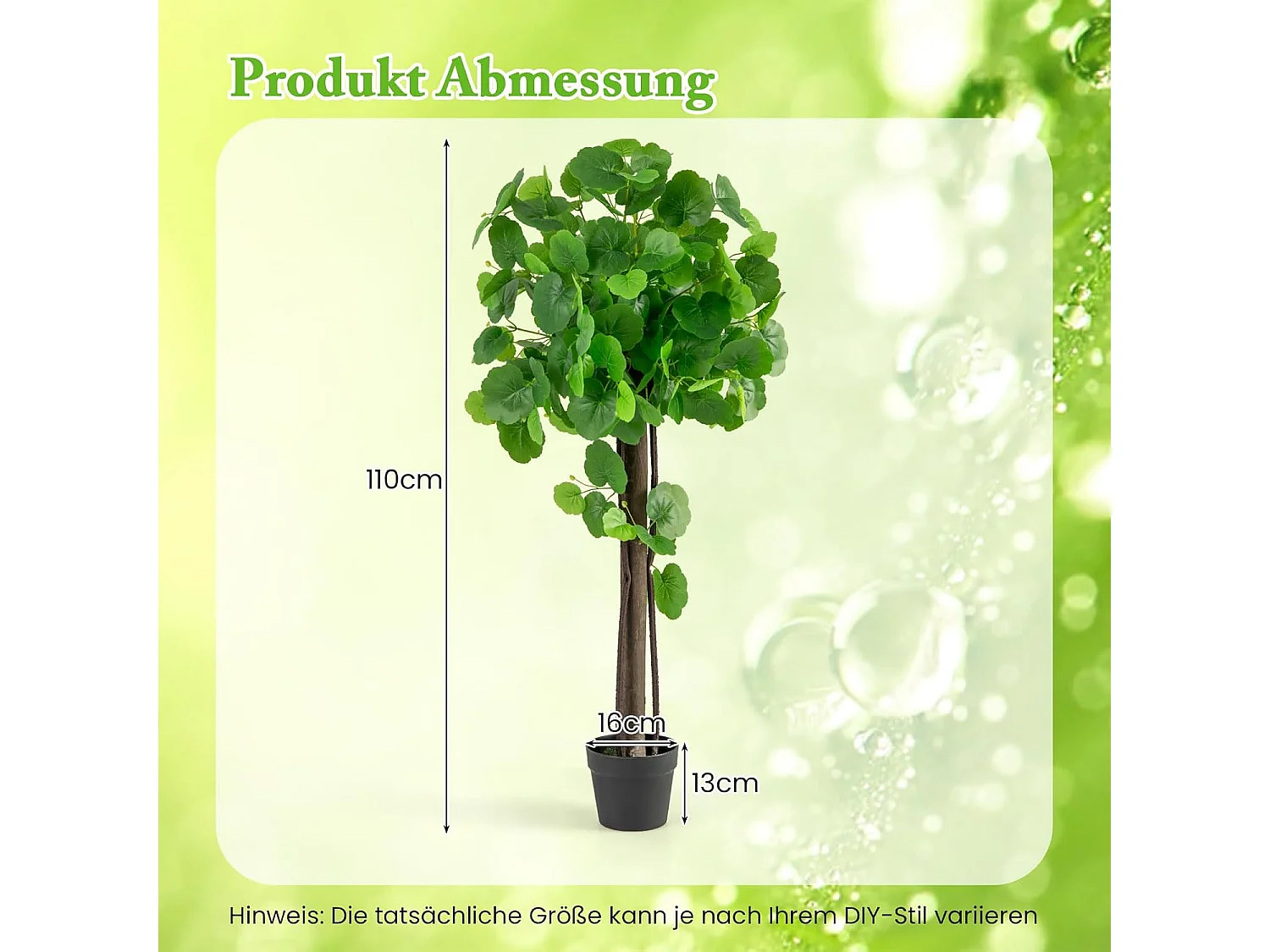 Kunstplant 110 cm, kunstplant sierappelboom, kunstboom met pot,groene planten met realistische bladeren en houten stam,kamerplant voor thuis,kantoor,groen(1 stuks)