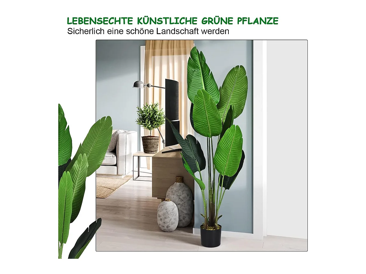 160 cm kunstplant tropische palm, kunstmatige Monstera, slangenplant, kamerplant met stevige pot en 10 bladeren, groene plant voor tuin, kantoor, kamerdecoratie