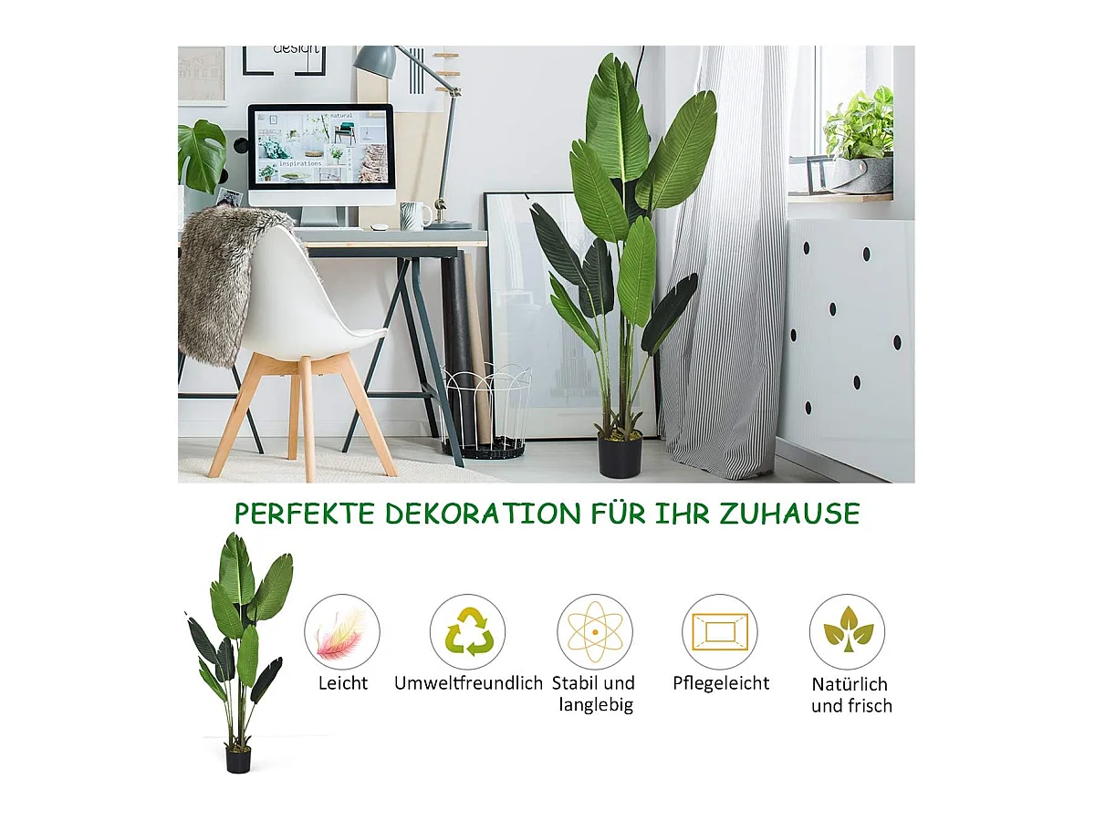 160 cm kunstplant tropische palm, kunstmatige Monstera, slangenplant, kamerplant met stevige pot en 10 bladeren, groene plant voor tuin, kantoor, kamerdecoratie