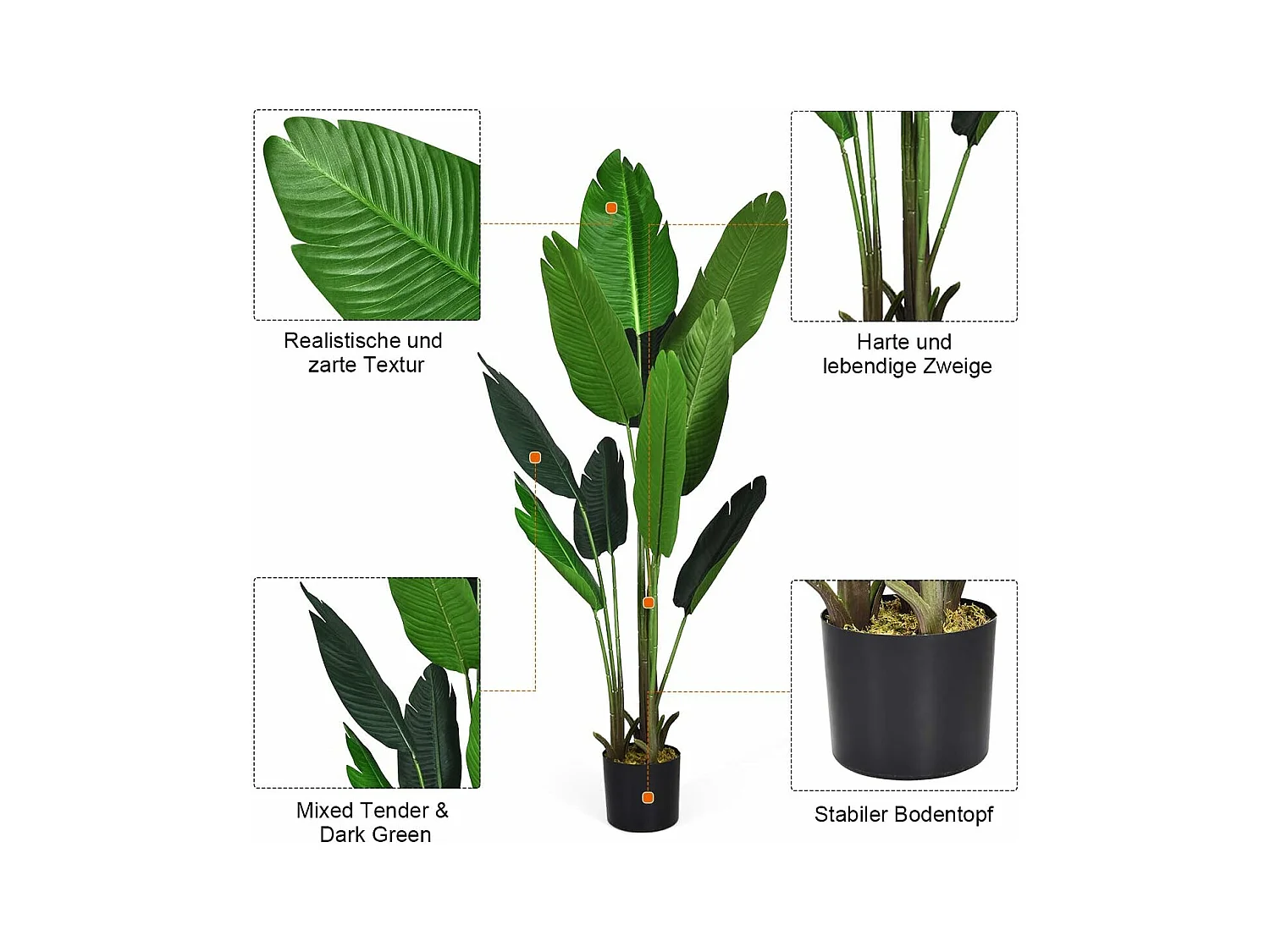 160 cm kunstplant tropische palm, kunstmatige Monstera, slangenplant, kamerplant met stevige pot en 10 bladeren, groene plant voor tuin, kantoor, kamerdecoratie