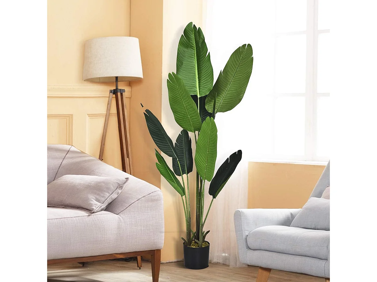 160 cm kunstplant tropische palm, kunstmatige Monstera, slangenplant, kamerplant met stevige pot en 10 bladeren, groene plant voor tuin, kantoor, kamerdecoratie