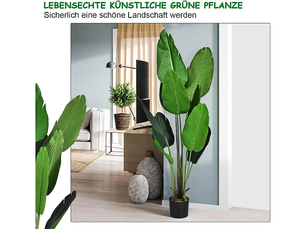160 cm kunstplant tropische palm, kunstmatige Monstera, slangenplant, kamerplant met stevige pot en 10 bladeren, groene plant voor tuin, kantoor, kamerdecoratie