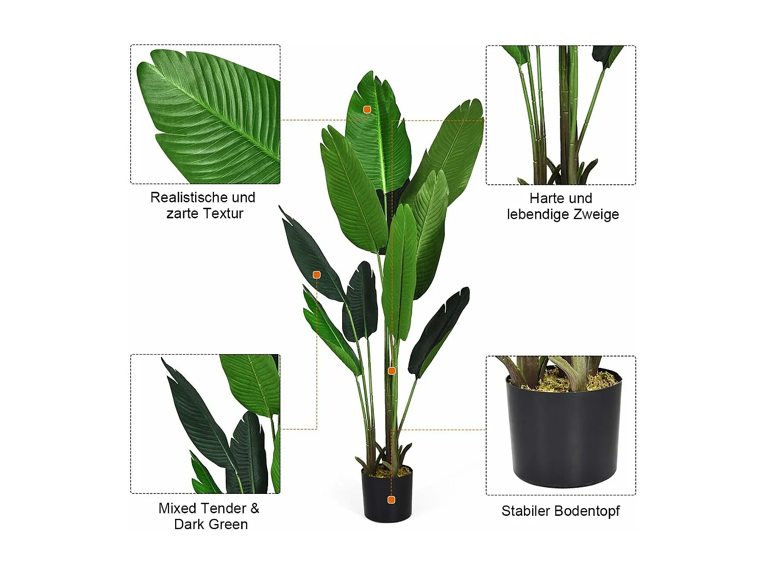 160 cm kunstplant tropische palm, kunstmatige Monstera, slangenplant, kamerplant met stevige pot en 10 bladeren, groene plant voor tuin, kantoor, kamerdecoratie