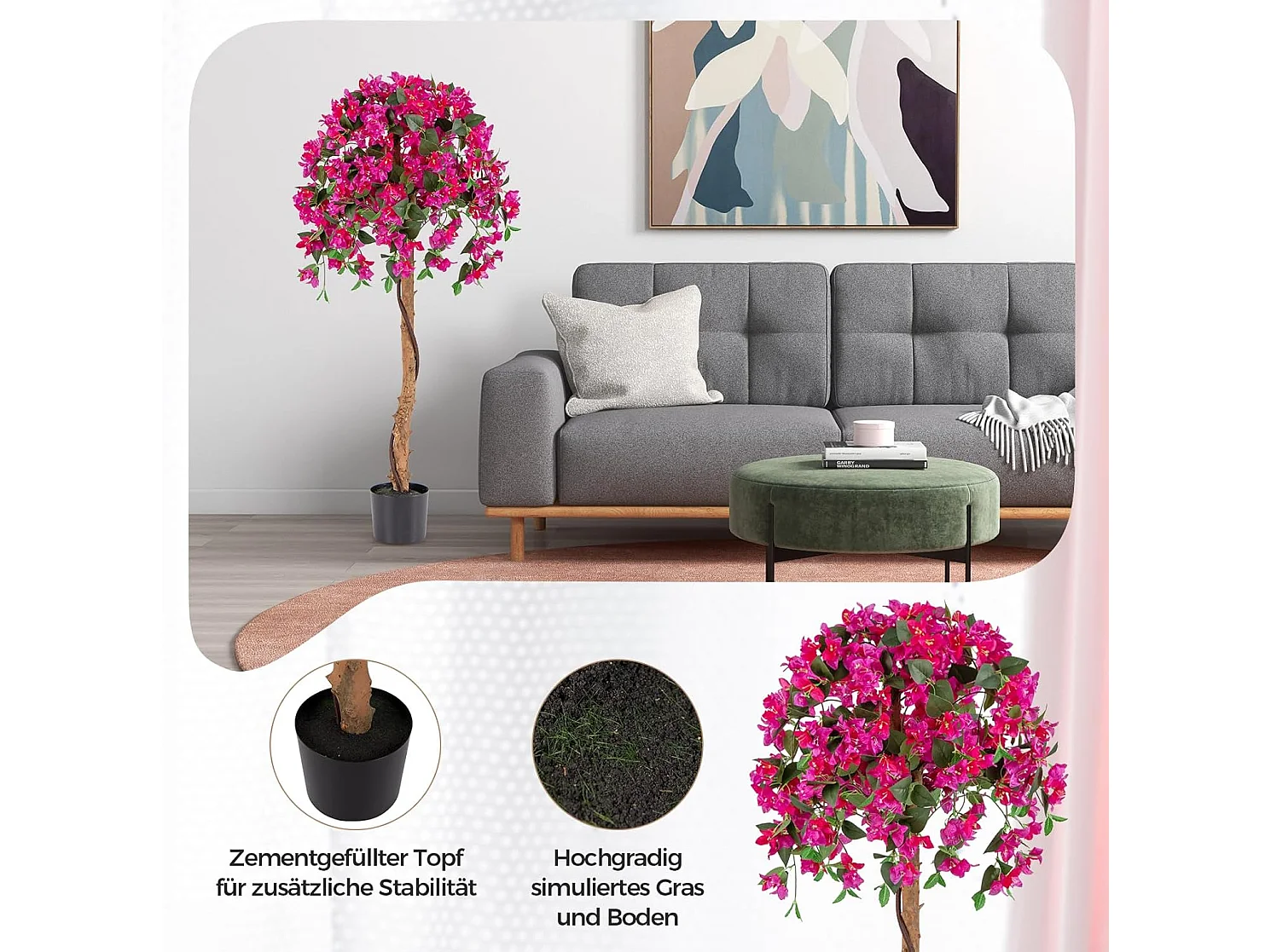 Kunstboom met bloemen, kunstplant in pot, kunstboom met azalee-bloemen, realistische potplant, kunstbloem voor thuis,kamerplant, decoratieve plant, rozeTL32430