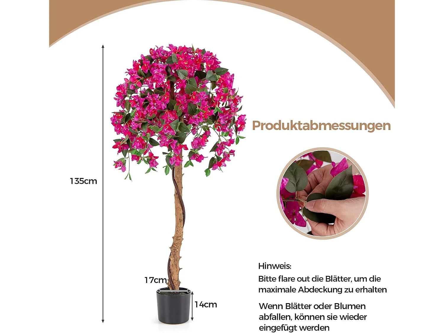 Kunstboom met bloemen, kunstplant in pot, kunstboom met azalee-bloemen, realistische potplant, kunstbloem voor thuis,kamerplant, decoratieve plant, rozeTL32430