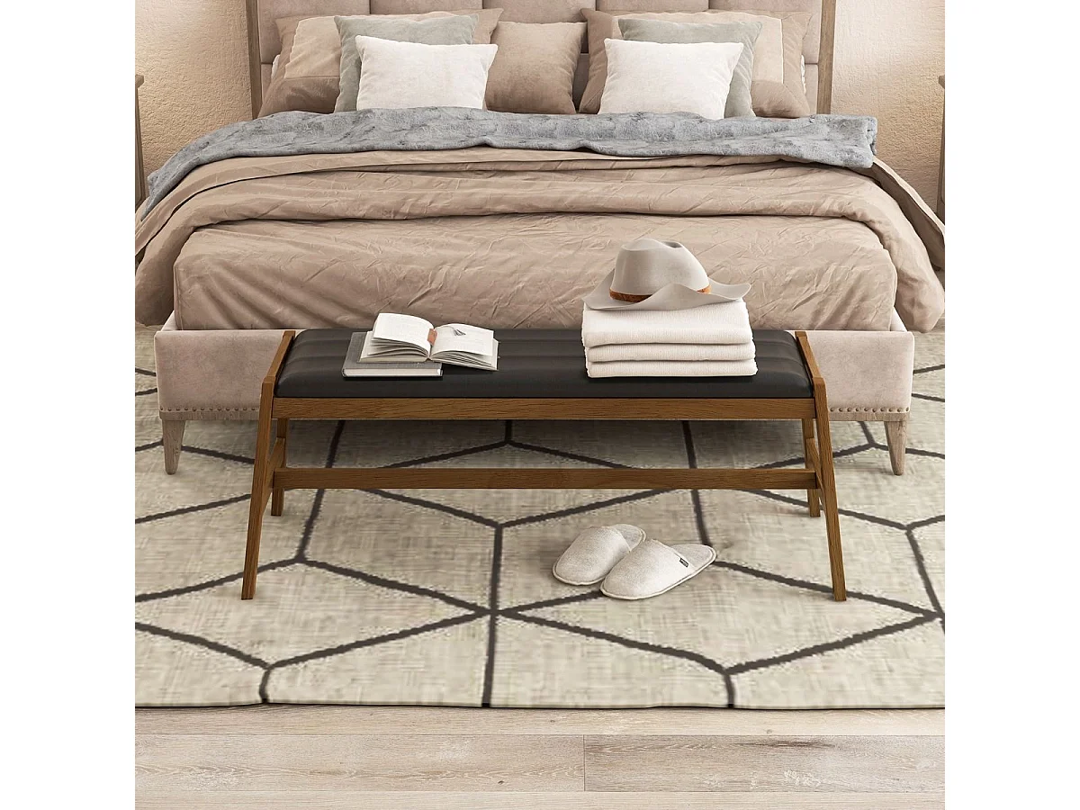 Zitbank, eetkamerbank, gestoffeerde bank, rubberhouten frame, entree bank om schoenen te wisselen, houten bank voor woonkamer, slaapkamer, eetkamerVH33703