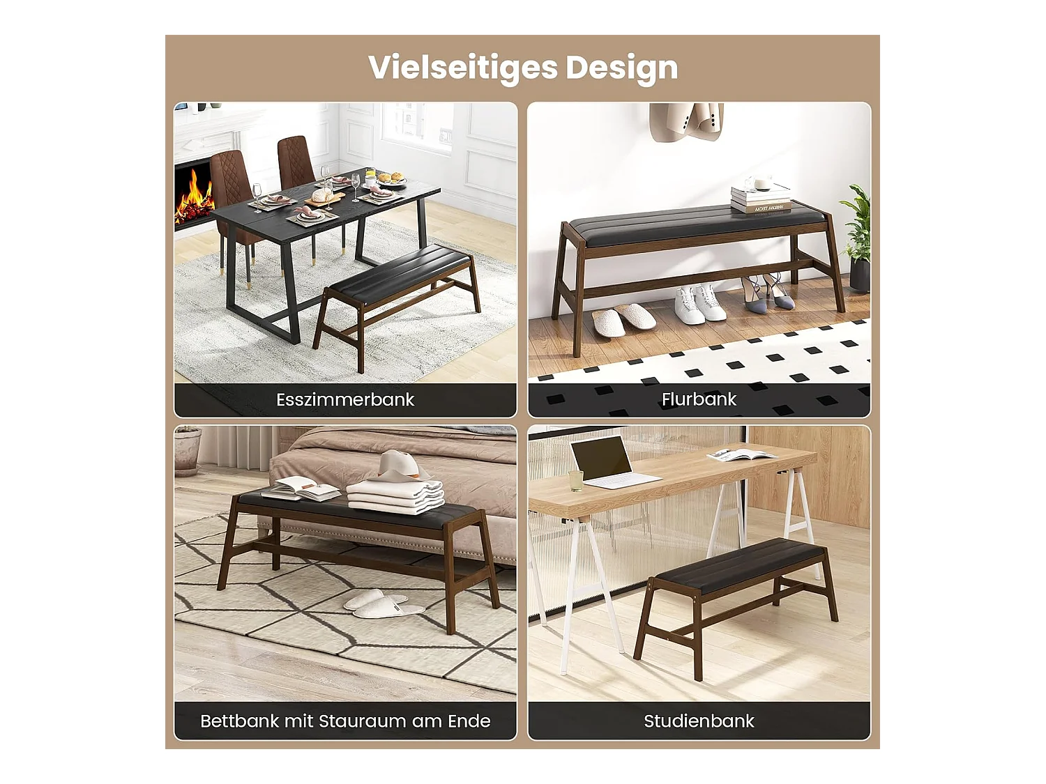 Zitbank, eetkamerbank, gestoffeerde bank, rubberhouten frame, entree bank om schoenen te wisselen, houten bank voor woonkamer, slaapkamer, eetkamerVH33703