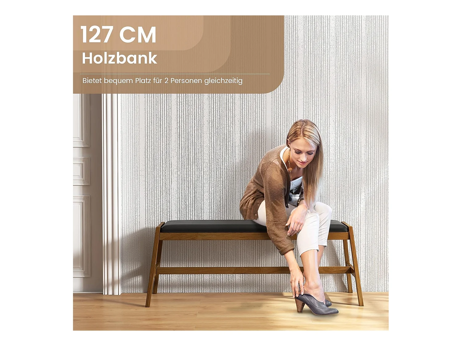 Zitbank, eetkamerbank, gestoffeerde bank, rubberhouten frame, entree bank om schoenen te wisselen, houten bank voor woonkamer, slaapkamer, eetkamerVH33703